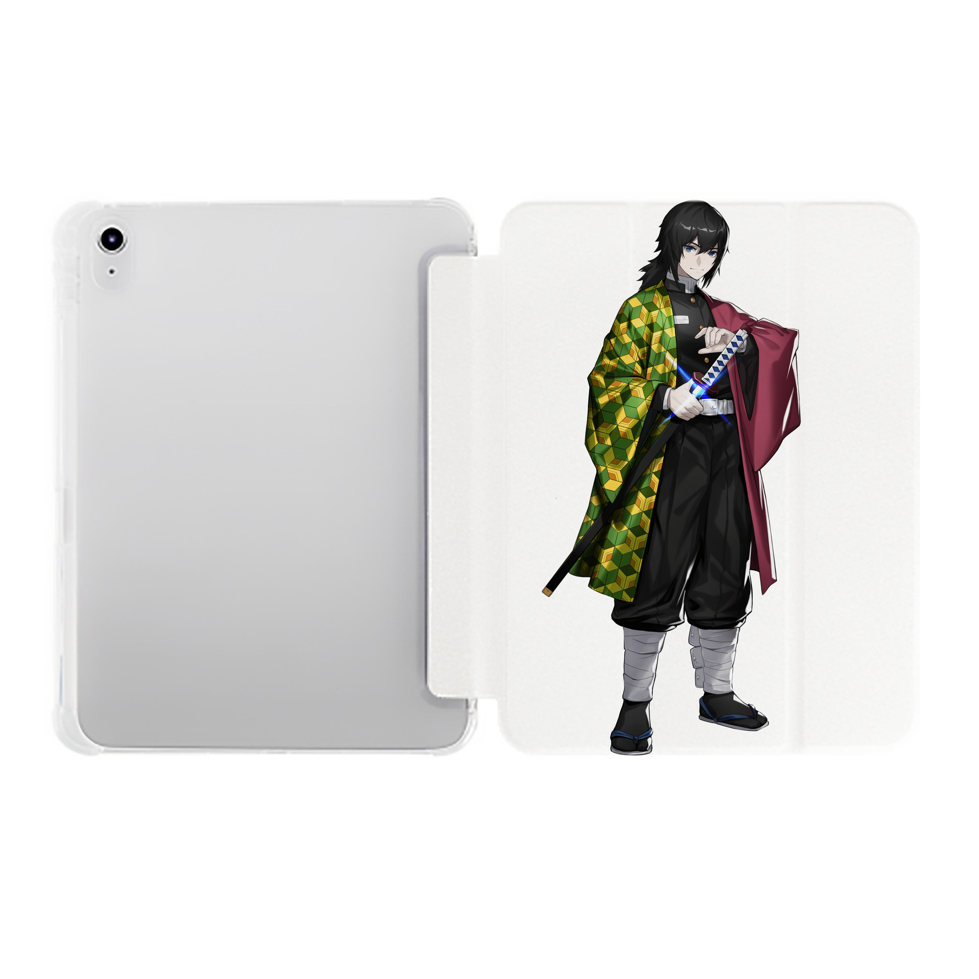 （画像用） 鬼滅の刃（きめつのやいば）水柱-冨岡 義勇／とみおか ぎゆう Tomioka Giyuu IPad ケース ペン収納付き 三つ折りスタンド PUレザー×シリコン 対応機種9.5/10.5/10.9インチ